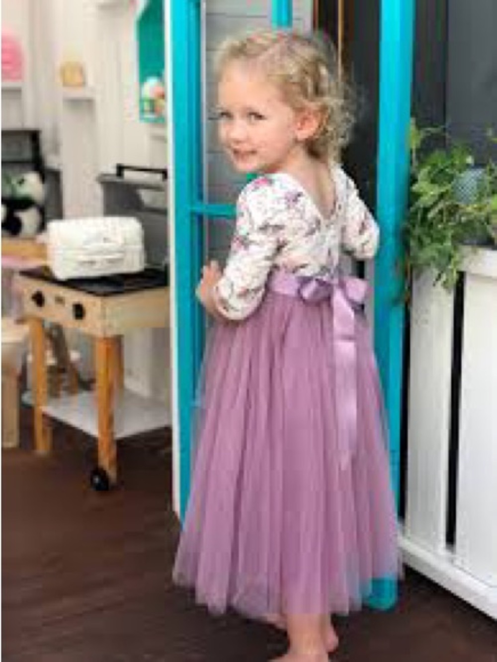 Girls Floral Bodice Pink Tulle Party Dress